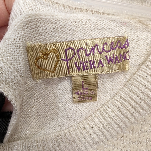 Princess Vera Wang Striped Scoop Neck Sweater sequin Tulle Trim Junior‘s Large - Picture 11 of 12